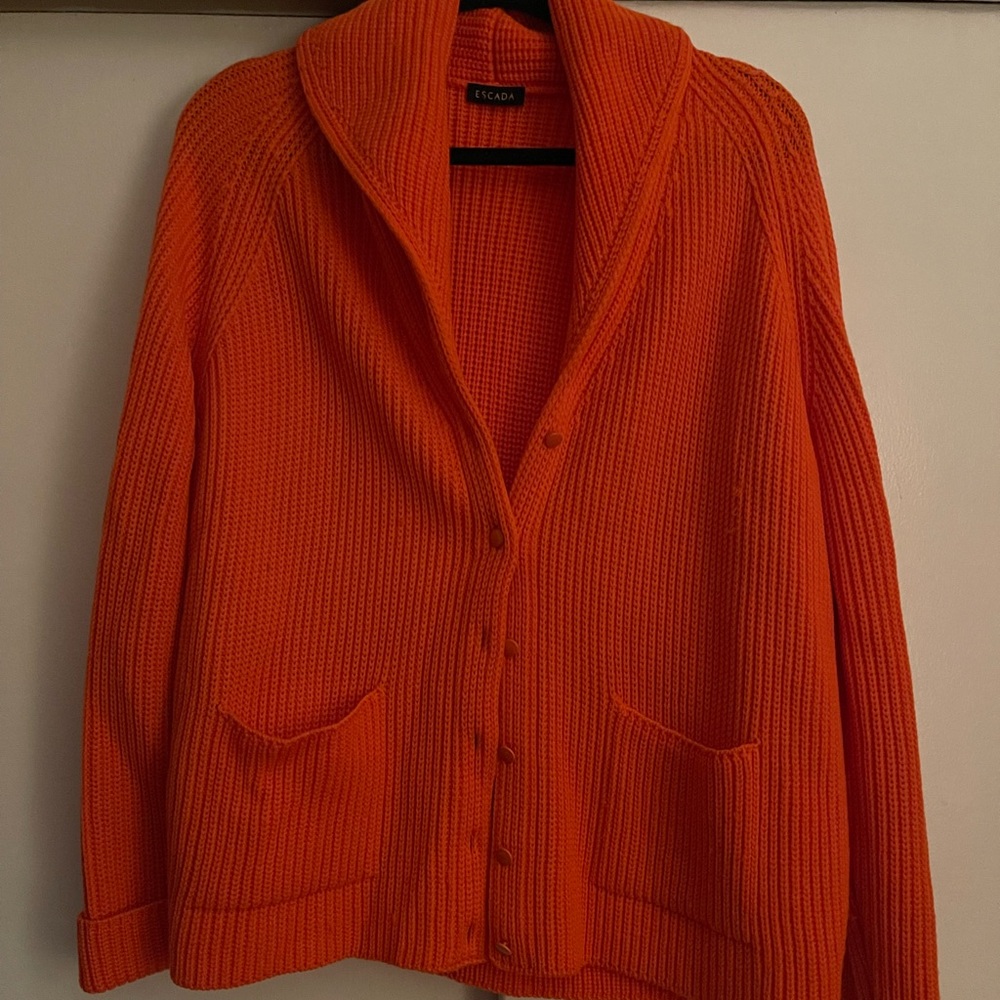 Escada Vibrant Orange Button-Up Cardigan